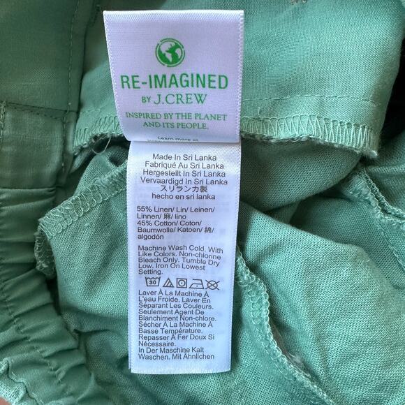 j. crew factor Linen-cotton blend elastic-back sailor pants green bo902 size 2 - Picture 9 of 9